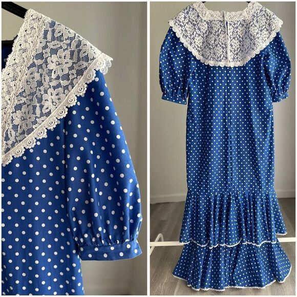 Princess Kaiulani Hawaii Vintage Polka Dot Lace Dress Size 8 - Picture 2 of 4